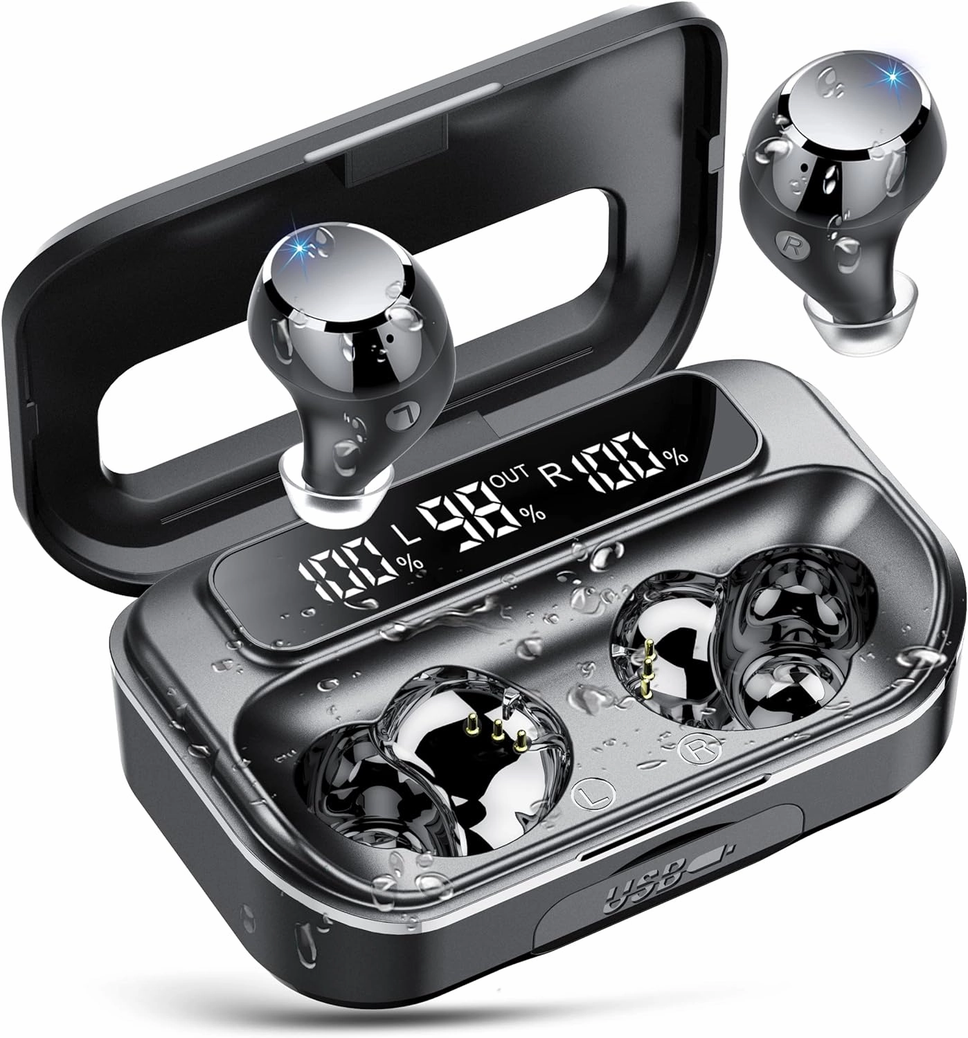 Ear Buds Wireless Bluetooth Earbuds Bluetooth 5.3 Headphones with 4 ENC Noise Cancelling Mic Powerful Bass In-Ear Earbuds with LED Display 128H IP7 Waterproof 2024 New Earphones for Ios/Android TWS earbuds,compact wireless buds,Bluetooth ear tips,