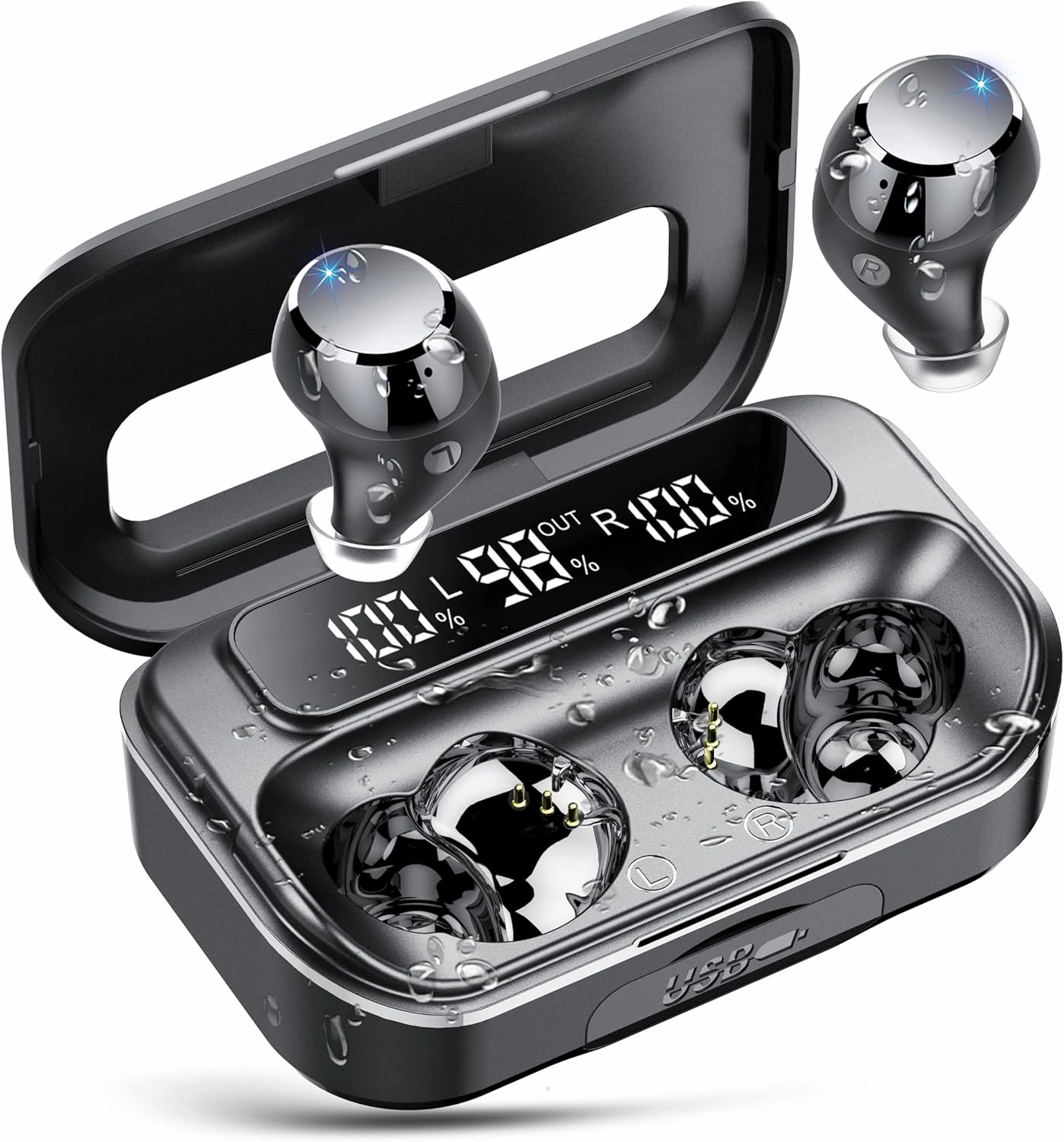 Ear Buds Wireless Bluetooth Earbuds Bluetooth 5.3 Headphones with 4 ENC Noise Cancelling Mic Powerful Bass In-Ear Earbuds with LED Display 128H IP7 Waterproof 2024 New Earphones for Ios/Android TWS earbuds,compact wireless buds,Bluetooth ear tips,