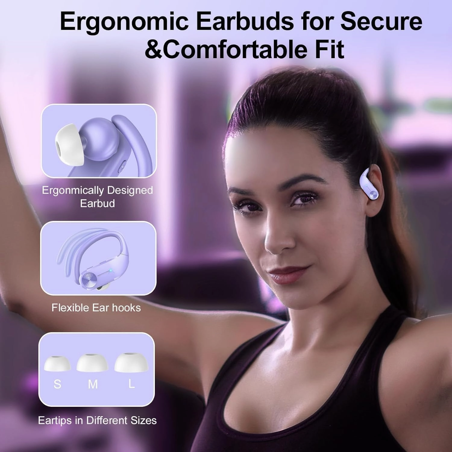 Ear buds Wireless Bluetooth Earbuds Sport 2024 NEW Bluetooth 5.3 Headphones 68H Playtime with LED Display Powerful Bass Over Ear Earphones with Earhooks IP8 Waterproof for Gym/Running/Workout
