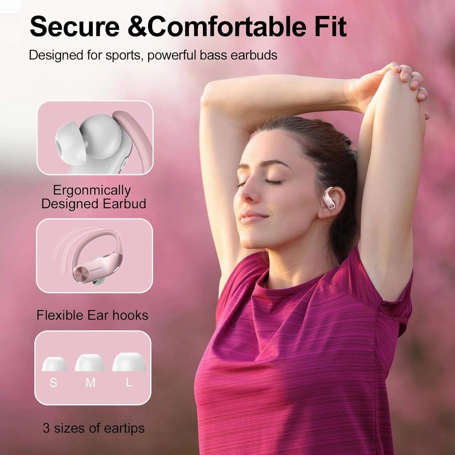 Ear buds Wireless Bluetooth Earbuds Sport 2024 NEW Bluetooth 5.3 Headphones 68H Playtime with LED Display Powerful Bass Over Ear Earphones with Earhooks IP8 Waterproof for Workout/Running/Gym