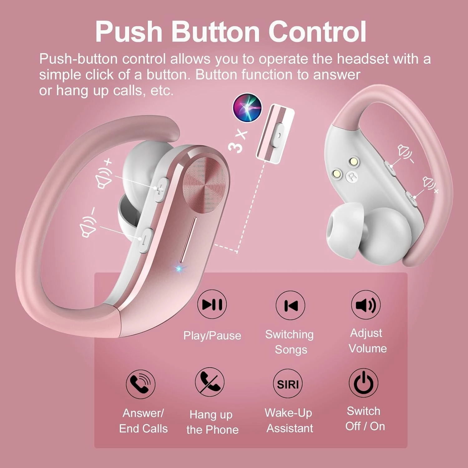 Ear buds Wireless Bluetooth Earbuds Sport 2024 NEW Bluetooth 5.3 Headphones 68H Playtime with LED Display Powerful Bass Over Ear Earphones with Earhooks IP8 Waterproof for Workout/Running/Gym