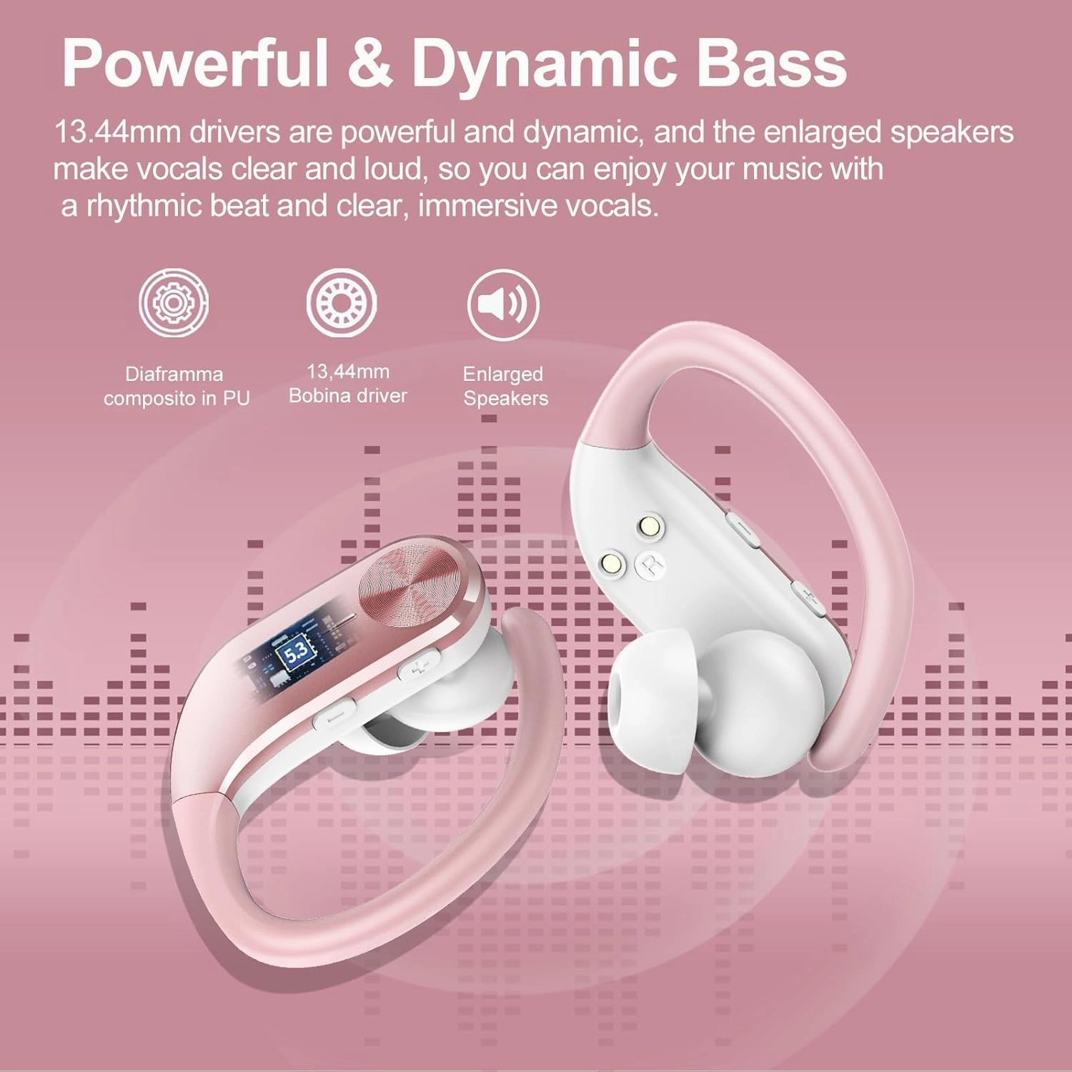 Ear buds Wireless Bluetooth Earbuds Sport 2024 NEW Bluetooth 5.3 Headphones 68H Playtime with LED Display Powerful Bass Over Ear Earphones with Earhooks IP8 Waterproof for Workout/Running/Gym