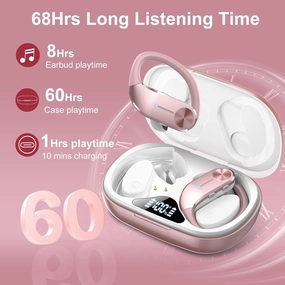 Ear buds Wireless Bluetooth Earbuds Sport 2024 NEW Bluetooth 5.3 Headphones 68H Playtime with LED Display Powerful Bass Over Ear Earphones with Earhooks IP8 Waterproof for Workout/Running/Gym wireless earbuds,Bluetooth earphones,true wireless stereo,