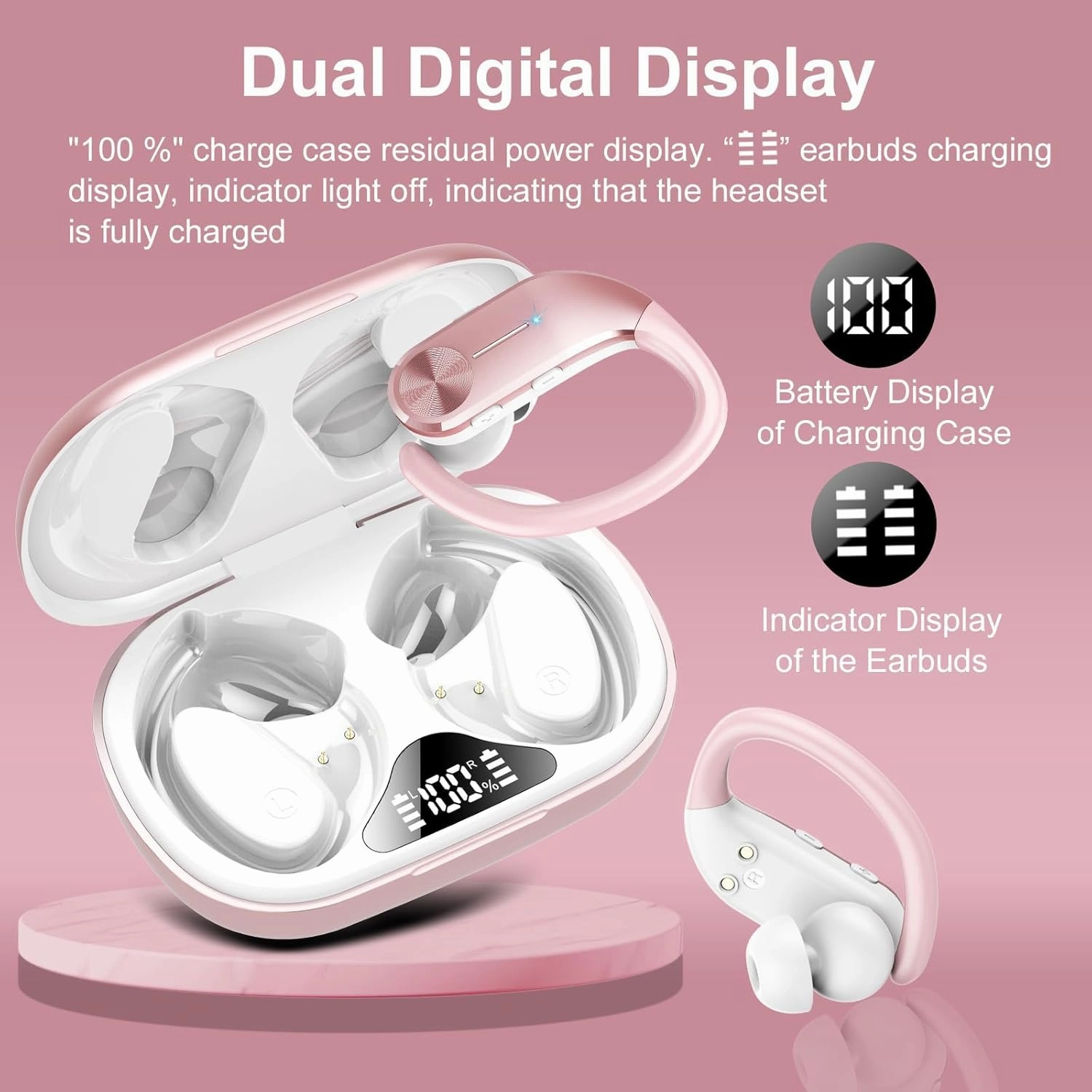 Ear buds Wireless Bluetooth Earbuds Sport 2024 NEW Bluetooth 5.3 Headphones 68H Playtime with LED Display Powerful Bass Over Ear Earphones with Earhooks IP8 Waterproof for Workout/Running/Gym
