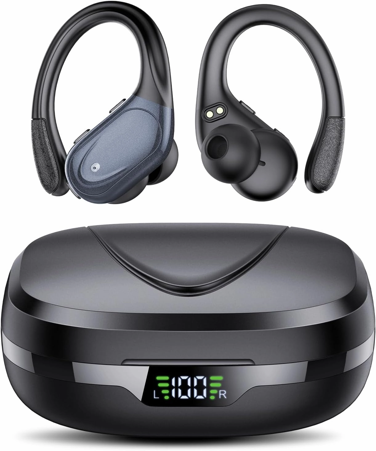 Ear buds Wireless Earbuds Bluetooth 5.3 Headphones 60hrs Playtime with Digital Display Sports Wireless Headphones with Earhook Deep Bass IPX7 Waterproof Over-Ear Earbuds for Android iOS Workout Black wireless earbuds,Bluetooth earphones,true wireless stere