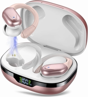 Ear buds Wireless Earbuds Bluetooth 5.3 Headphones 60hrs Playtime with Digital Display Sports Wireless Headphones with Earhook Deep Bass IPX7 Waterproof Over-Ear Earbuds for Android iOS Workout Rose wireless earbuds,Bluetooth earphones,true wireless stereo