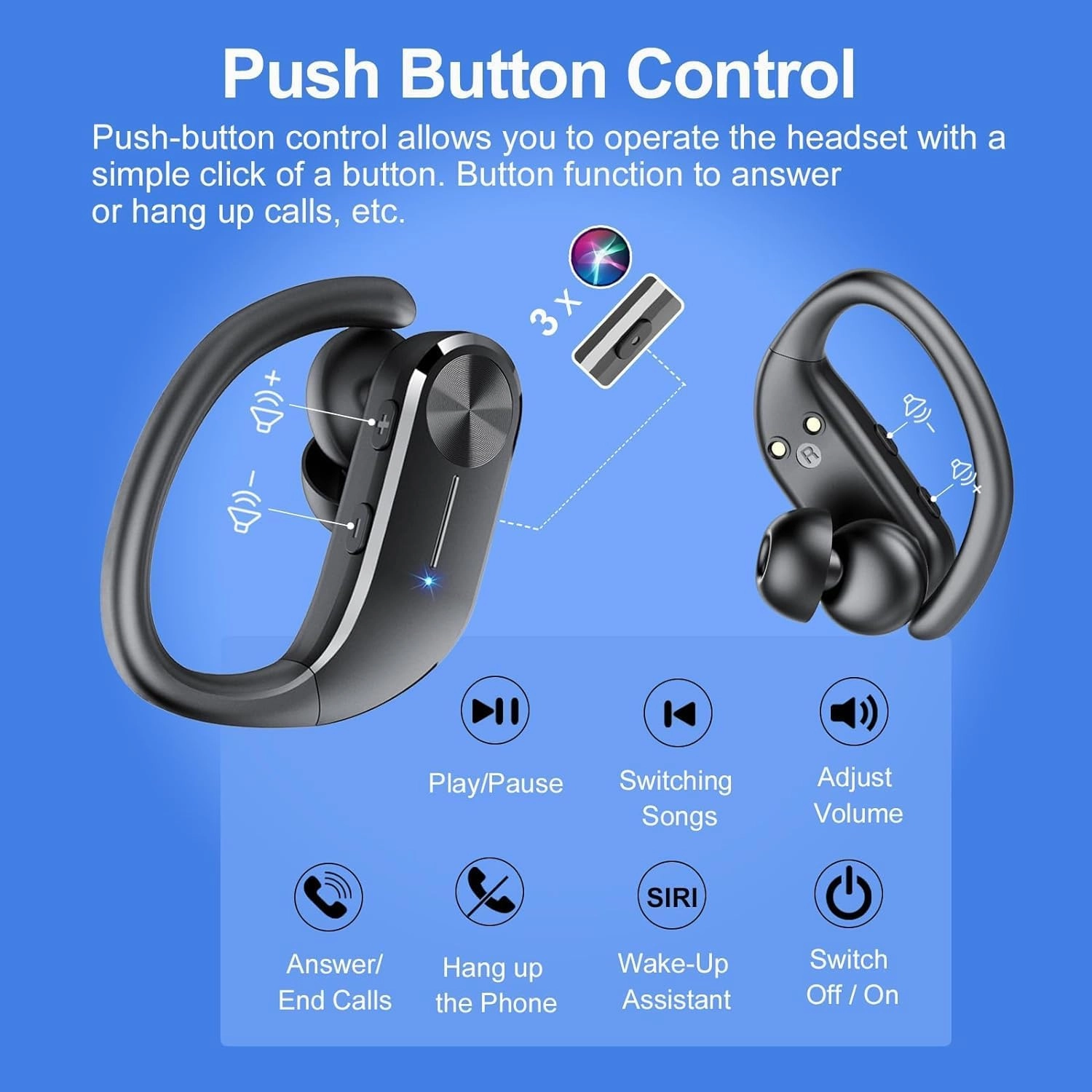 Ear Buds Wireless Earbuds Bluetooth 5.3 HiFi Stereo Running Headphones 68Hrs Playtime Over Ear Headphones with Earhooks for Sport, LED Digital Display IPX7 Waterproof USB C for Running/Work