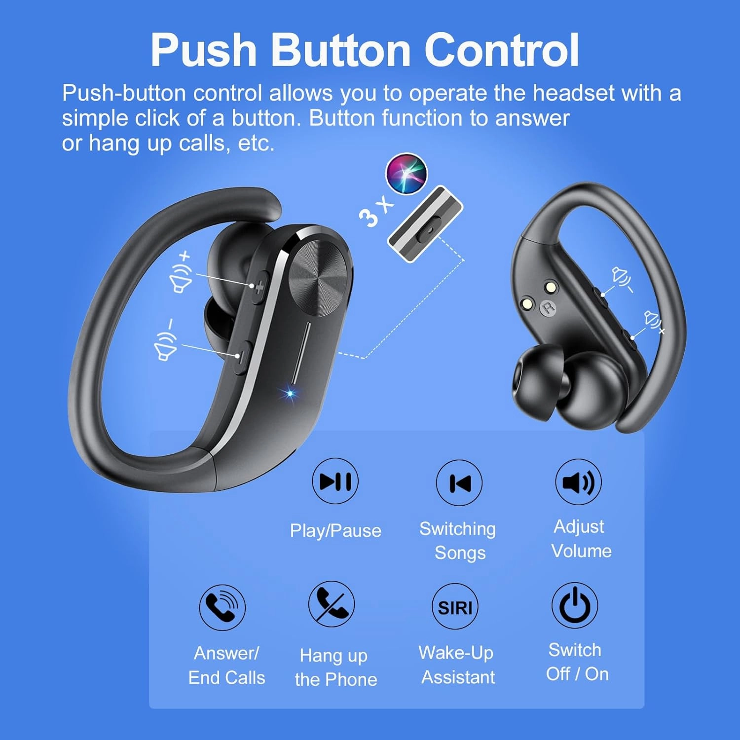 Ear Buds Wireless Earbuds Bluetooth 5.3 HiFi Stereo Running Headphones 68Hrs Playtime Over Ear Headphones with Earhooks for Sport, LED Digital Display IPX7 Waterproof Usb C for Running/Workout