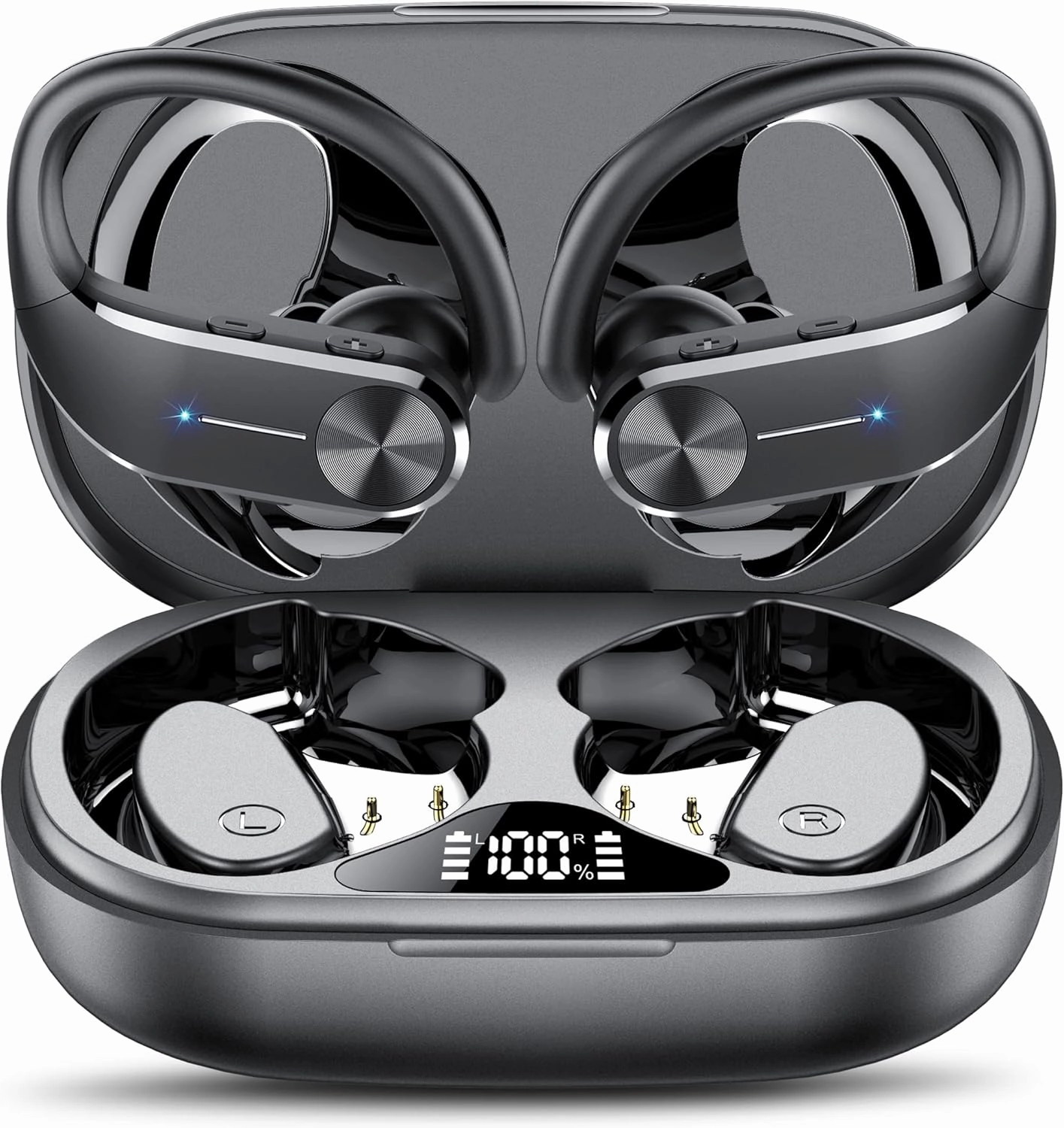 Ear Buds Wireless Earbuds Bluetooth 5.3 HiFi Stereo Running Headphones 68Hrs Playtime Over Ear Headphones with Earhooks for Sport, LED Digital Display IPX7 Waterproof Usb C for Running/Workout wireless earbuds,Bluetooth earphones,true wireless stereo,