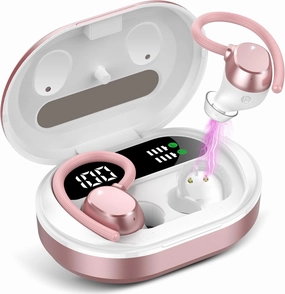 Ear buds Wireless Earbuds, HiFi Stereo Bluetooth 5.3 Running Headphones with Dual LED Display 30Hrs Playtime, Built-in Mic, Type-C, in-Ear Bluetooth Earphones with Earhooks for Sport, Rose Gold wireless earbuds,Bluetooth earphones,true wireless stereo,