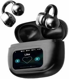Ear Clip Bluetooth Headphones with Touch Screen, 2025 New Clip On Ear Translator with Visual Audio, Open Ear Earbuds Wireless, C-Shaped Bridge Ear Buds, Real-Time Translation (Black, Translation) wireless audio bridge,Bluetooth transmitter,WiFi audio link,