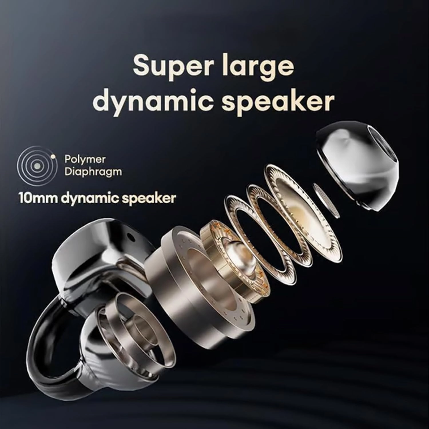 Ear Clip Bluetooth Headphones with Touch Screen, 2025 New Clip On Ear Translator with Visual Audio, Open Ear Earbuds Wireless, C-Shaped Bridge Ear Buds, Real-Time Translation (Black, Translation)