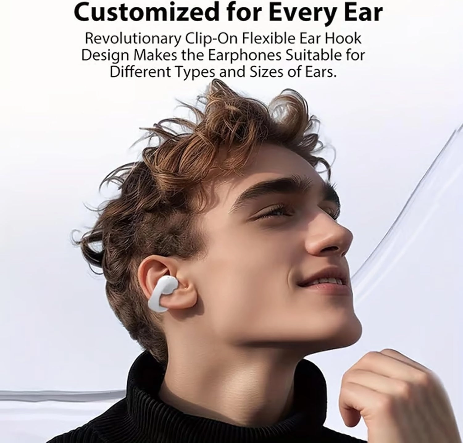 Ear Clip Bluetooth Headphones with Touch Screen, 2025 New Clip On Ear Translator with Visual Audio, Open Ear Earbuds Wireless, C-Shaped Bridge Ear Buds, Real-Time Translation (Black, Translation)