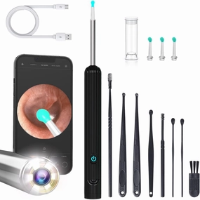 Ear Wax Removal, Ear Wax Removal Kit with 1080P HD Camera,Ear Cleaning Kit with 4 Ear Spoon, Otoscope with Light, Ear Camera Include 8 Ear Set,Black (NE7-FT) record cleaning kit,vinyl cleaner,stylus brush set,