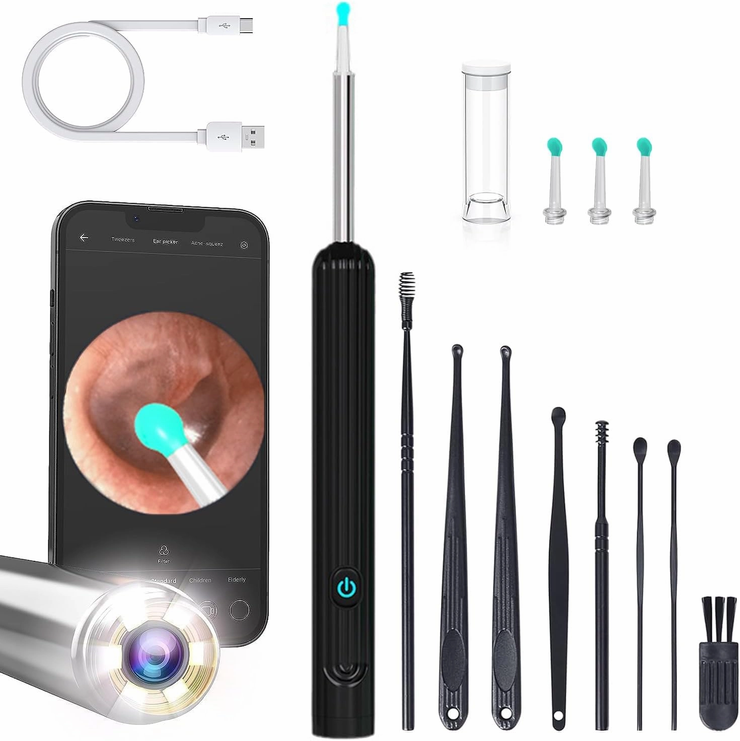 Ear Wax Removal, Ear Wax Removal Kit with 1080P HD Camera,Ear Cleaning Kit with 4 Ear Spoon, Otoscope with Light, Ear Camera Include 8 Ear Set,Black (NE7-FT) record cleaning kit,vinyl cleaner,stylus brush set,