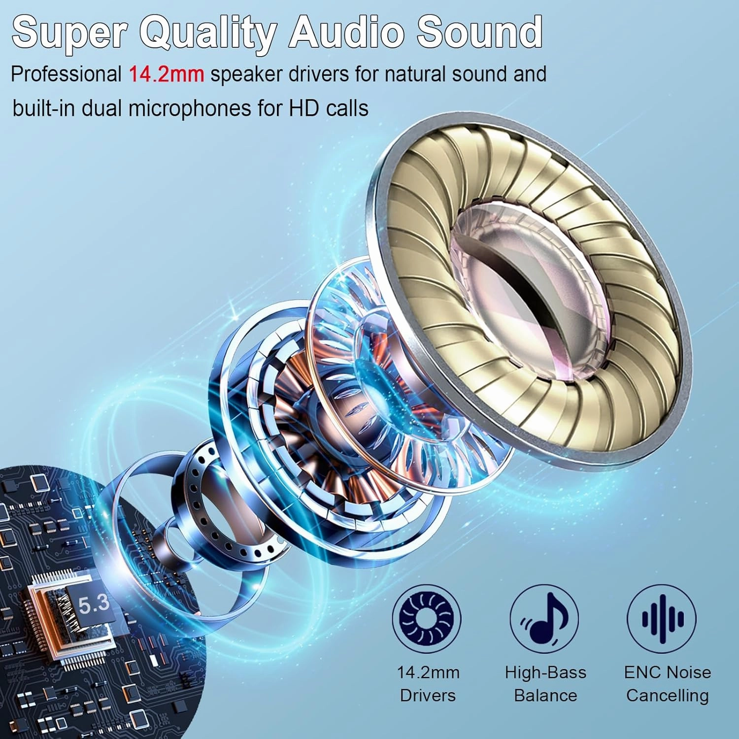Earbuds Wireless Bluetooth Earbuds Hi-Fi Stereo, 2024 Ear Buds with 4 ENC Mics, 3g Mini Bluetooth Headphones in Ear, 30H USB-C LED Charging Case, IP7 Waterproof Wireless Earphones for Android iOS