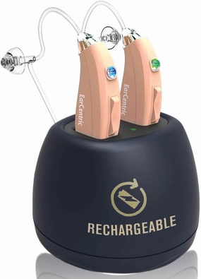 EarCentric EasyCharge Rechargeable Hearing Aids for Seniors Mid-Aged - Mild to Severe High Frequency Hearing Loss Aid OTC Sound Amplifiers - Magnetic Charger, 24x7 Customer Support [Light Beige-Pair] tube amplifier,valve amp,audiophile tube stereo,