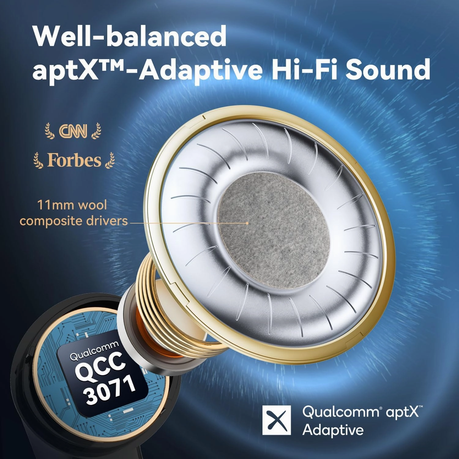 EarFun Air Pro 3 Noise Cancelling Earbuds, Qualcomm? aptX? Adaptive Sound, 6 Mics CVC 8.0 ENC, Bluetooth 5.3 Earbuds, Multipoint Connection, 45H Playtime, App Customize EQ, Wireless Charging