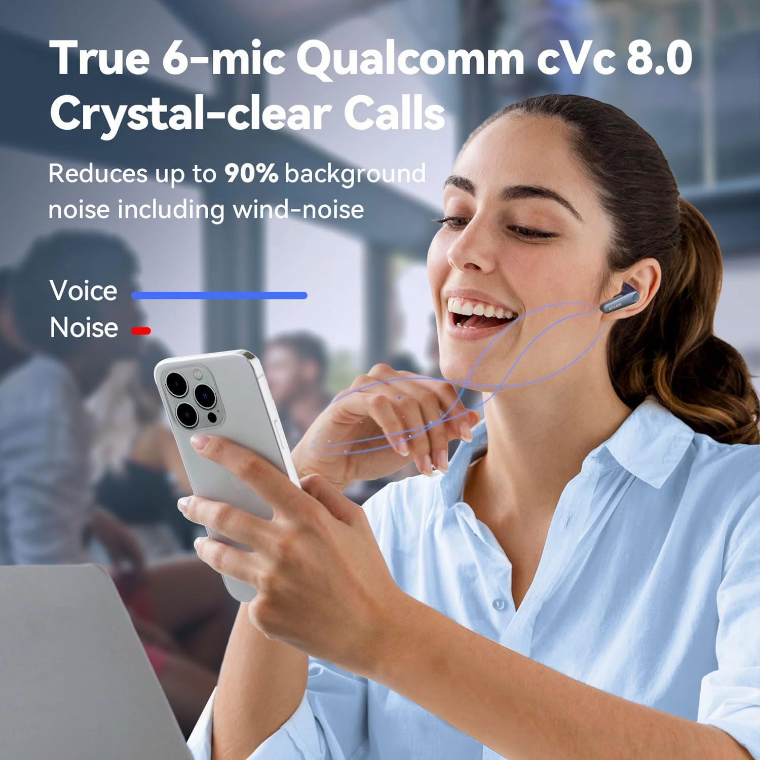 EarFun Air Pro 3 Noise Cancelling Wireless Earbuds, Qualcomm? aptX? Adaptive Sound, 6 Mics CVC 8.0 ENC, Bluetooth 5.3 Earbuds, Multipoint Connection, 45H Playtime, App Customize EQ, Blue