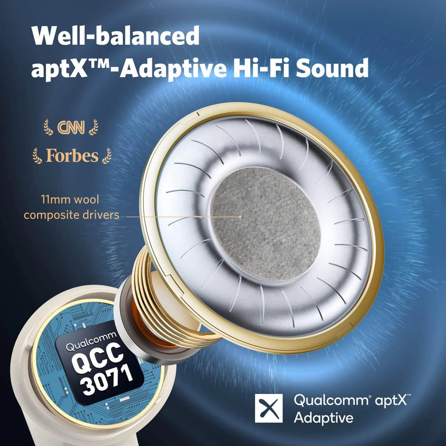 EarFun Air Pro 3 Noise Cancelling Wireless Earbuds, Qualcomm? aptX? Adaptive Sound, 6 Mics CVC 8.0 ENC, Bluetooth 5.3 Earbuds, Multipoint Connection, 45H Playtime, App Customize EQ, Oat White