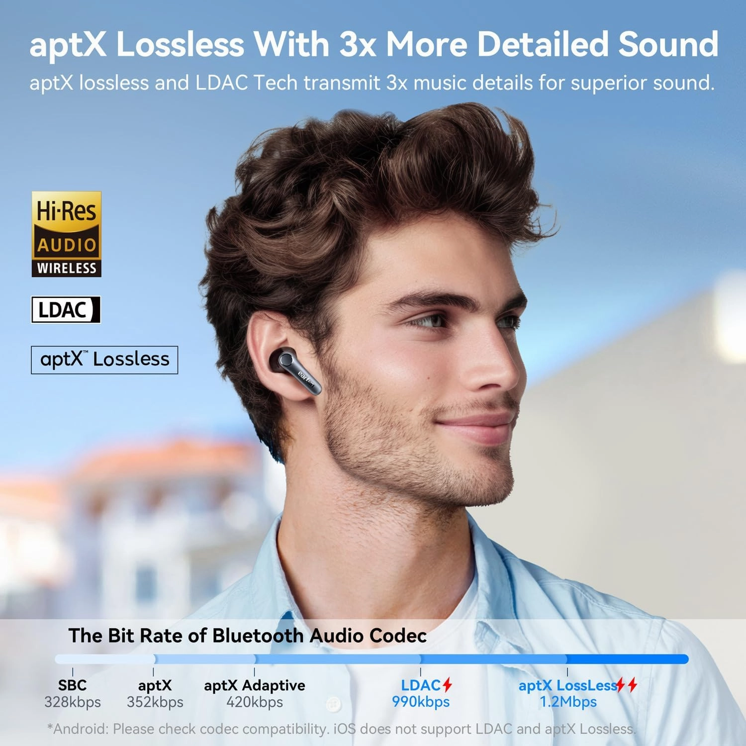EarFun Air Pro 4 Adaptive Hybrid Noise Canceling Wireless Earbuds, Qualcomm Snapdragon Sound, aptX Lossless, 6 Mics AI CVC 8.0 Call, LDAC Hi-Res Audio, 52H Playtime, Bluetooth 5.4, in-Ear Detection