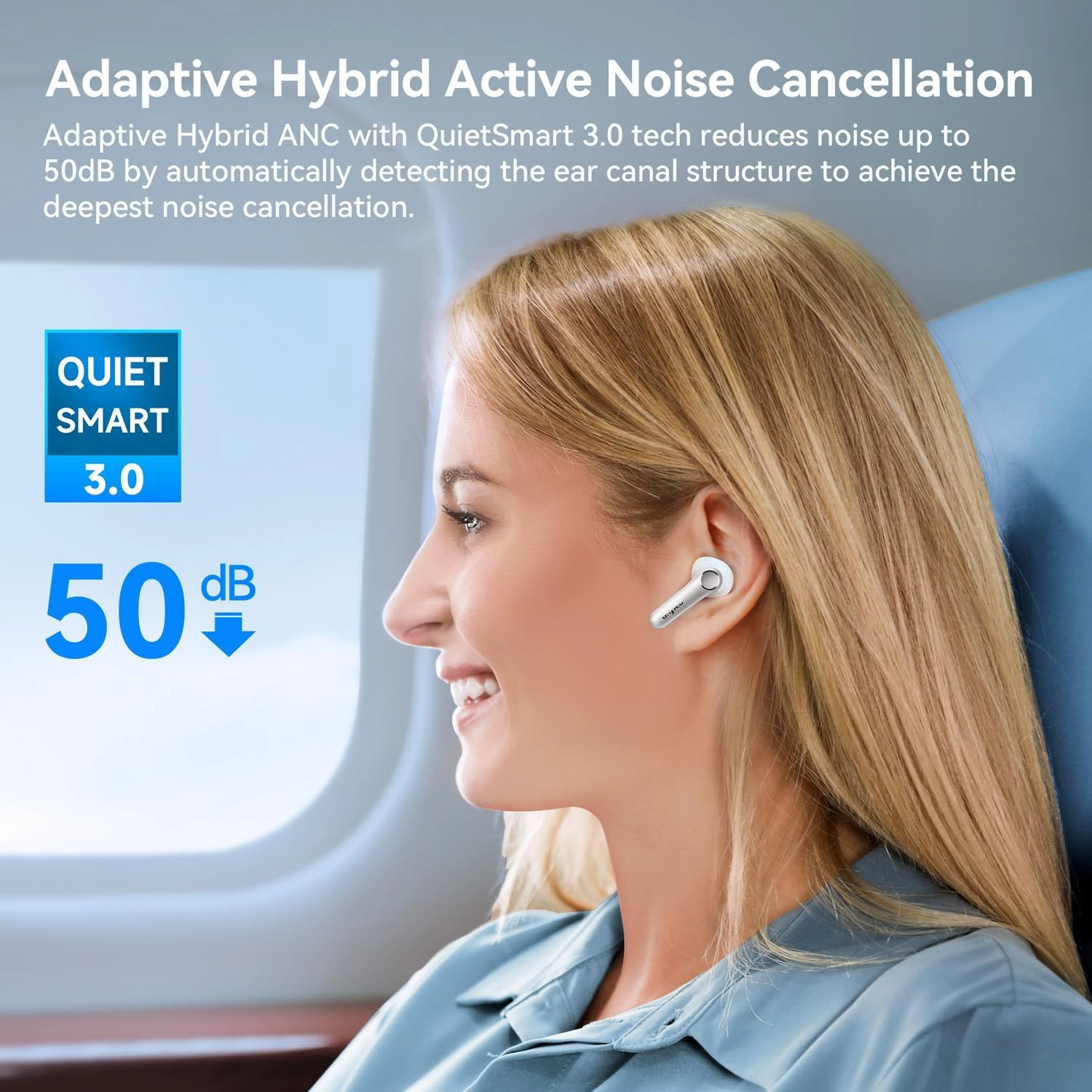 EarFun Air Pro 4 Adaptive Hybrid Noise Canceling Wireless Earbuds, Qualcomm Snapdragon Sound, aptX Lossless, 6 Mics AI CVC 8.0 Call, LDAC Hi-Res Audio, 52H Playtime, Bluetooth 5.4, White