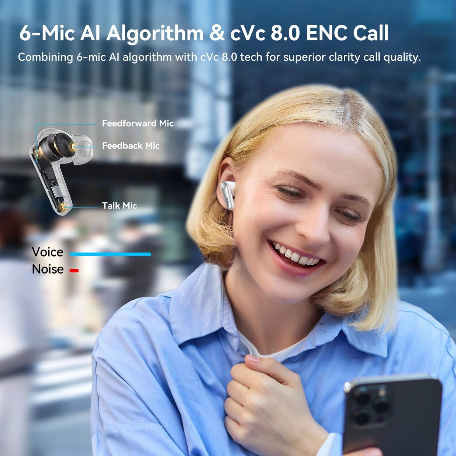 EarFun Air Pro 4 Adaptive Hybrid Noise Canceling Wireless Earbuds, Qualcomm Snapdragon Sound, aptX Lossless, 6 Mics AI CVC 8.0 Call, LDAC Hi-Res Audio, 52H Playtime, Bluetooth 5.4, White