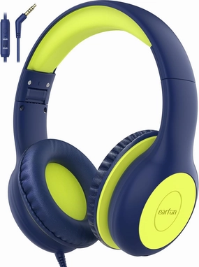 EarFun Kids Headphones Wired with Microphone, 85/94dB Volume Limit Headphones for Kids, Portable Wired Headphone with Shareport, Stereo Sound Foldable Headset for School/Tablet/iPad, Blue Lemon over-ear headphones,closed back headphones,wireless studio can