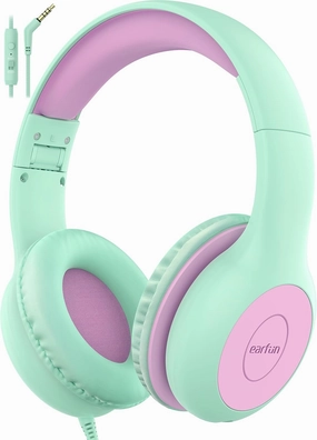 EarFun Kids Headphones Wired with Microphone, 85/94dB Volume Limit Headphones for Kids, Portable Wired Headphone with Shareport, Stereo Sound Foldable Headset for School/Tablet/iPad, Green Violet over-ear headphones,closed back headphones,wireless studio c