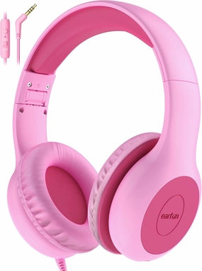 EarFun Kids Headphones Wired with Microphone, 85/94dB Volume Limit Headphones for Kids, Portable Wired Headphone with Shareport, Stereo Sound Foldable Headset for School/Tablet/Kindle Fuscia Pink over-ear headphones,closed back headphones,wireless studio c