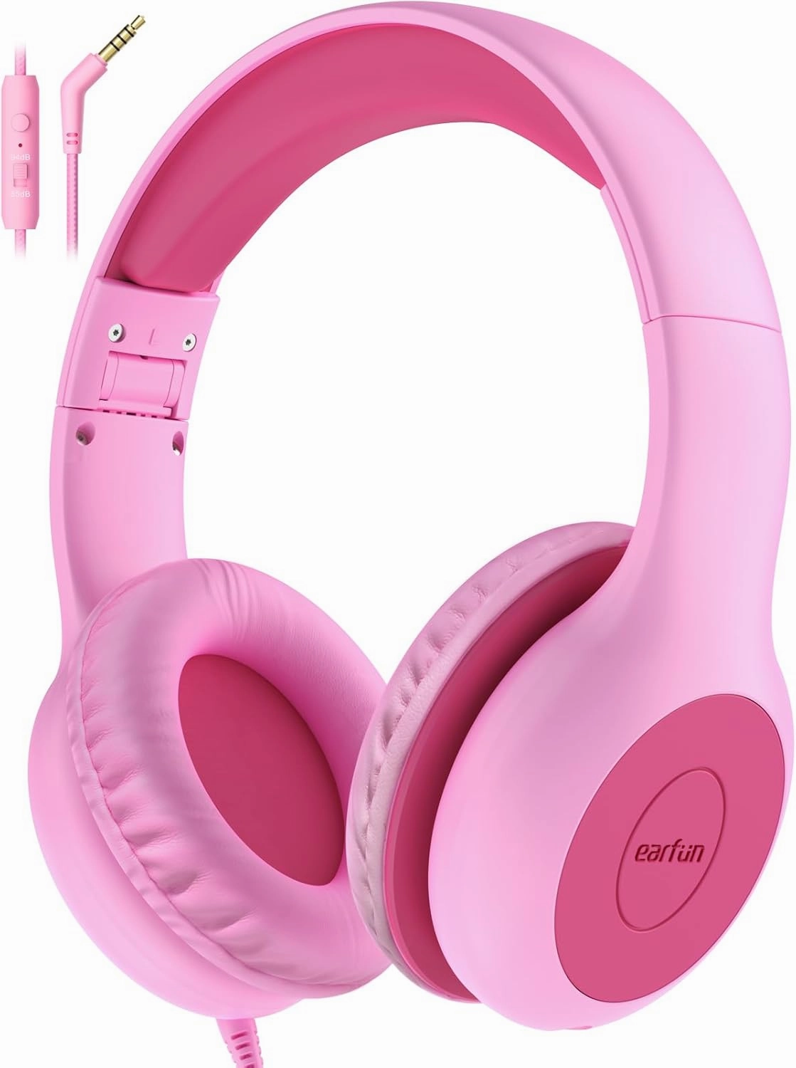 EarFun Kids Headphones Wired with Microphone, 85/94dB Volume Limit Headphones for Kids, Portable Wired Headphone with Shareport, Stereo Sound Foldable Headset for School/Tablet/Kindle Fuscia Pink over-ear headphones,closed back headphones,wireless studio c
