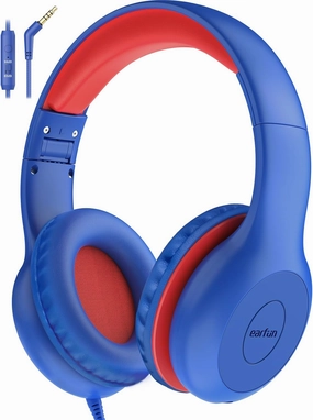 EarFun Kids Headphones Wired with Microphone, 85/94dB Volume Limit Headphones for Kids, Portable Wired Headphone with Shareport, Stereo Sound Foldable Headset for School/Tablet/PC/Kindle, Navy Red over-ear headphones,closed back headphones,wireless studio 