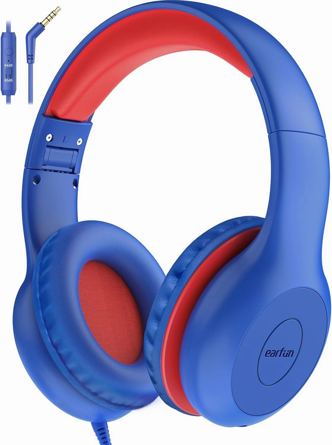 EarFun Kids Headphones Wired with Microphone, 85/94dB Volume Limit Headphones for Kids, Portable Wired Headphone with Shareport, Stereo Sound Foldable Headset for School/Tablet/PC/Kindle, Navy Red over-ear headphones,closed back headphones,wireless studio 