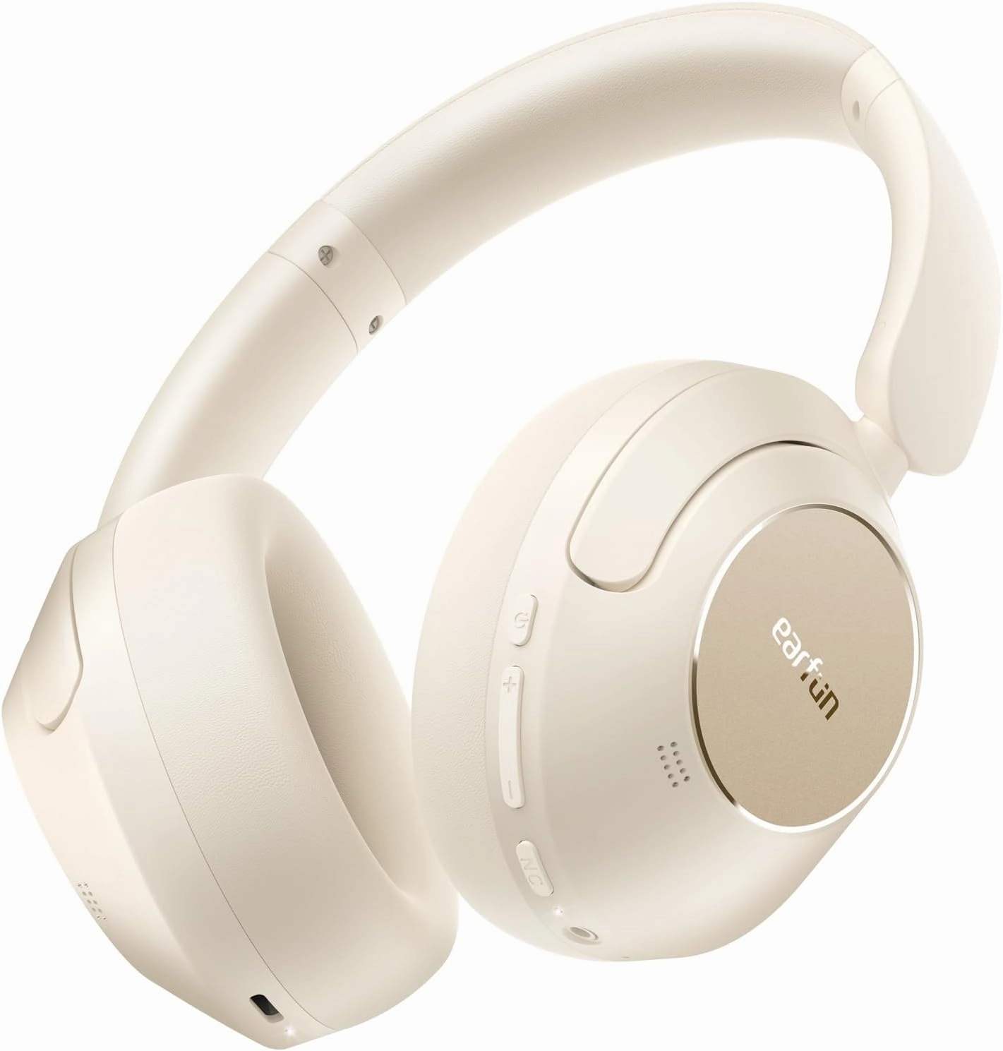 EarFun Wave Pro Active Noise Canceling Headphones, Wireless Over Ear Bluetooth Headphones, LDAC Hi-Res Sound, 5 Mics AI Clear Call, 80H Playtime, Multipoint Connection, Comfort Fit, Oat White over-ear headphones,closed back headphones,wireless studio cans,
