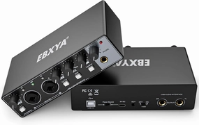 EBXYA 2i2 USB Audio Interface for PC and Mac, 24-bit/192kHz Interface for Recording Music, Studio, Guitar, Podcast, Streaming(Metallic Black) audio interface,USB interface,music recording input,
