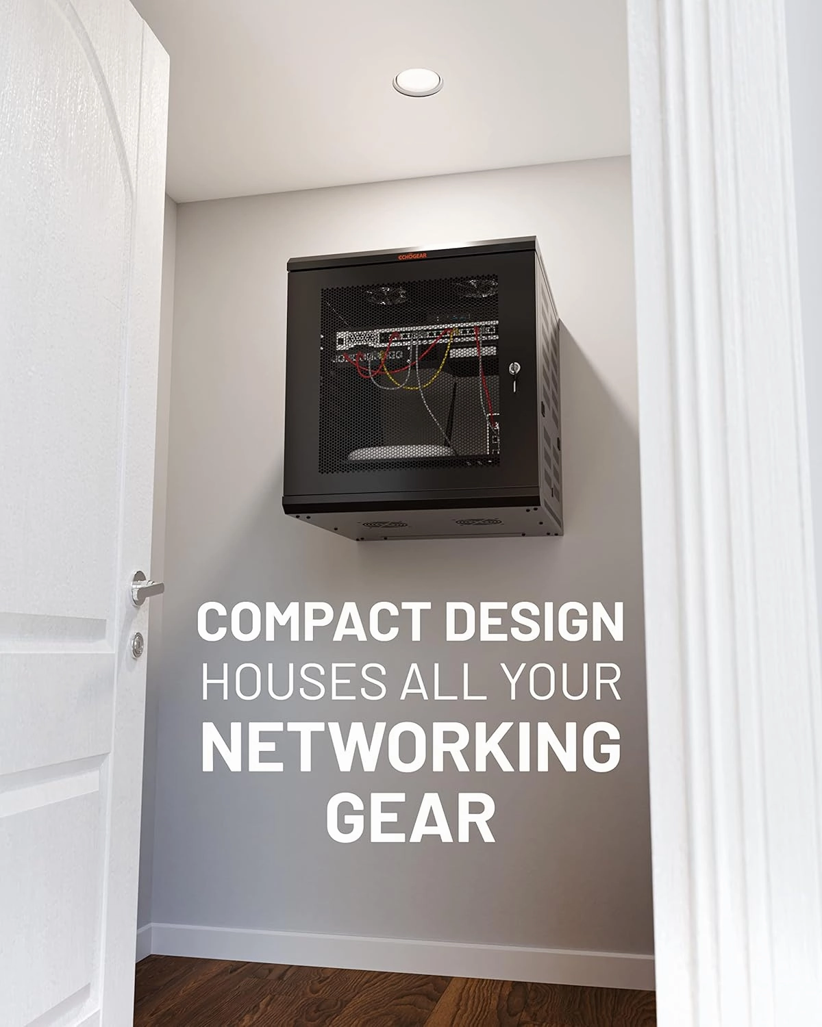ECHOGEAR 12U Network Rack - Enclosed Wall Mount Rack Kit Includes 2X 1U Shelves, Pre-Mounted Fan, Lockable Door & Hardware - 600mm Depth Fits All Your AV Gear