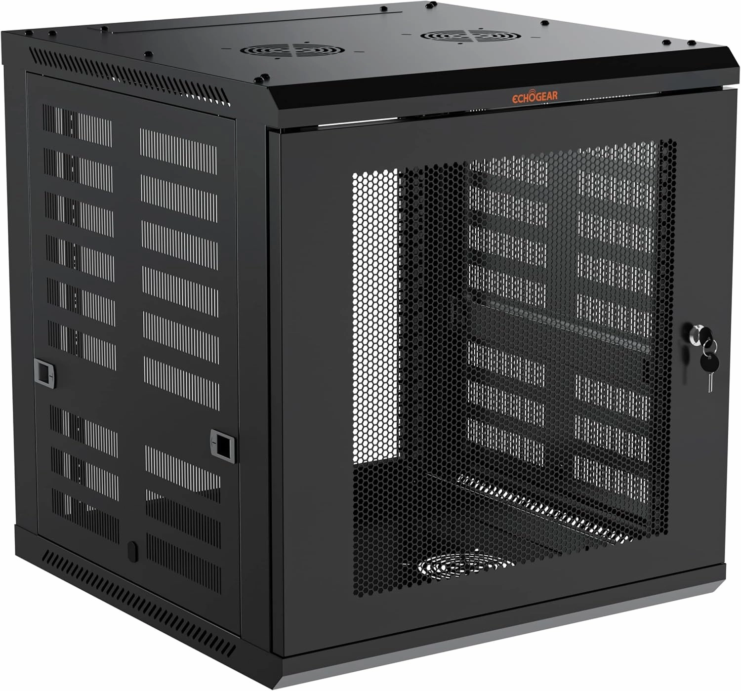 ECHOGEAR 12U Network Rack - Enclosed Wall Mount Rack Kit Includes 2X 1U Shelves, Pre-Mounted Fan, Lockable Door & Hardware - 600mm Depth Fits All Your AV Gear equipment cabinet,AV gear cabinet,component enclosure,