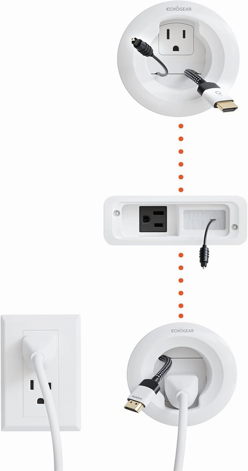 ECHOGEAR in Wall Cable Management Kit for TV & Soundbar - Cord Concealer & Power Kit - Powers Devices & Hides All Cables - Comes with Circle Saw Drilling Attachment & Drywall Hand Saw soundbar,TV speaker bar,home theater soundbar,