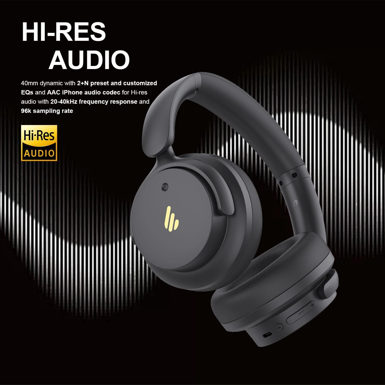 Edifier H9 Hybrid Active Noise Cancelling Headphones Bluetooth 5.4, Over Ear Headphones Wireless with 75H Playtime, Hi-Res Audio, Spatial Audio, Multipoint Connection, Clear Calls, Foldable - Black