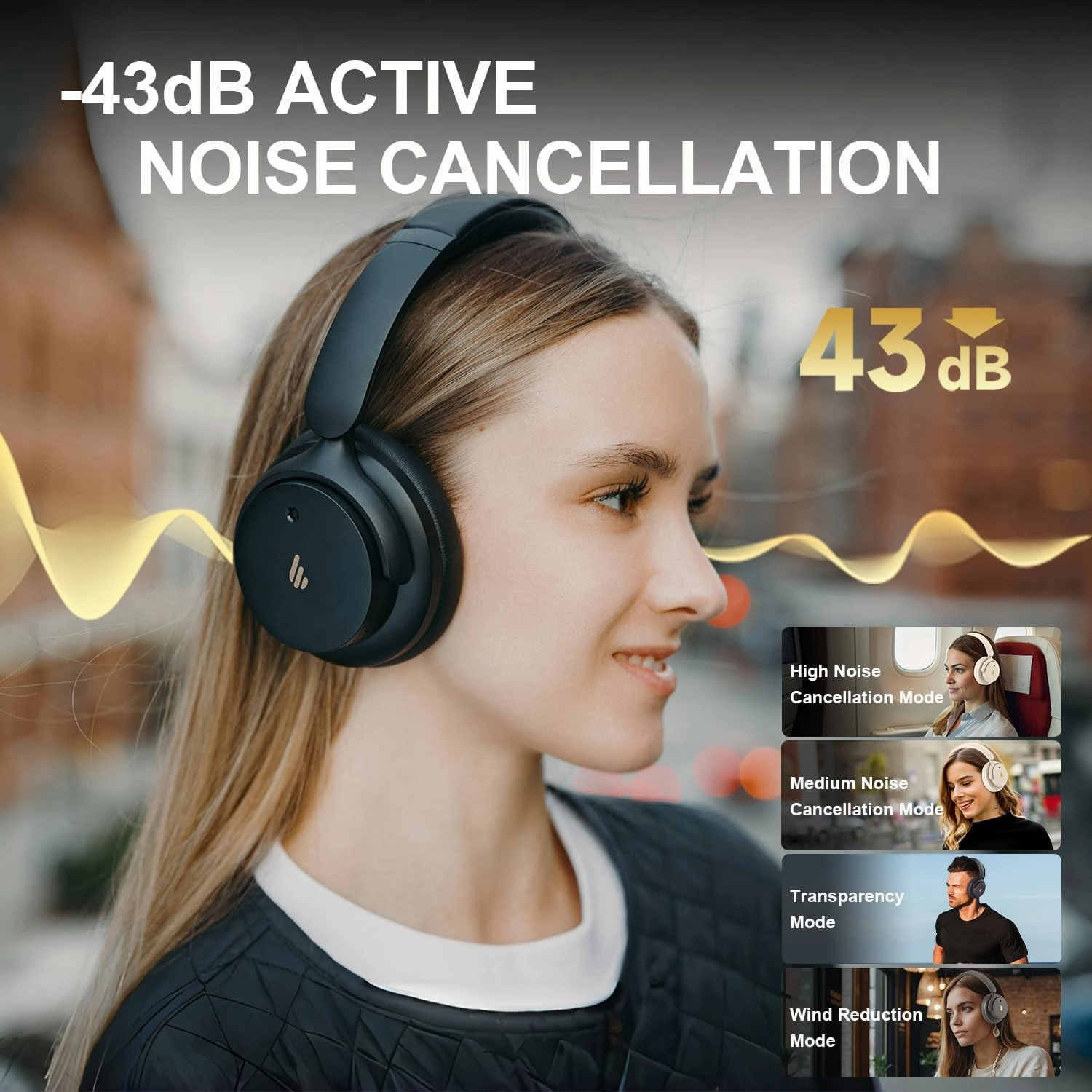 Edifier H9 Hybrid Active Noise Cancelling Headphones Bluetooth 5.4, Over Ear Headphones Wireless with 75H Playtime, Hi-Res Audio, Spatial Audio, Multipoint Connection, Clear Calls, Foldable - Black