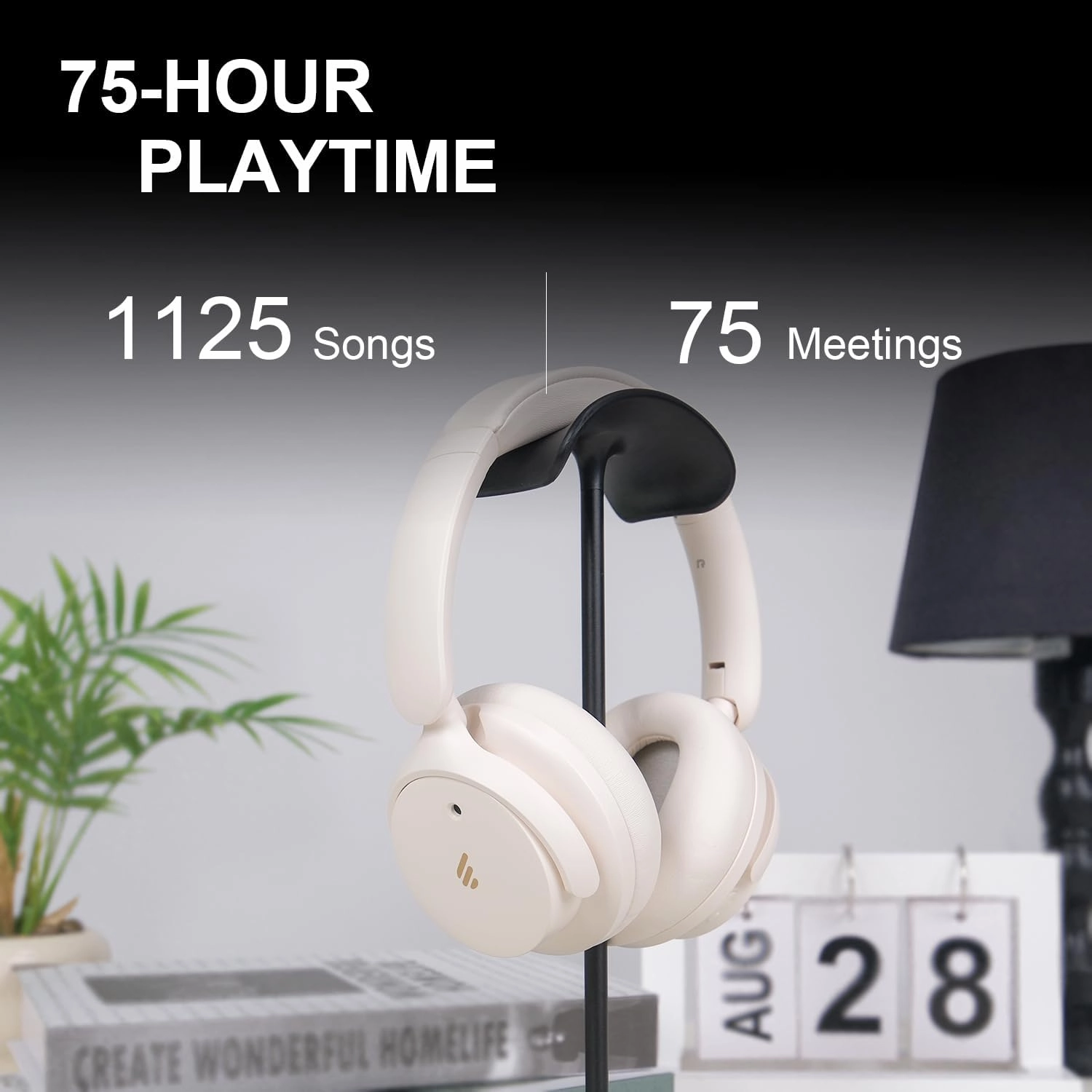 Edifier H9 Hybrid Active Noise Cancelling Headphones Bluetooth 5.4, Over Ear Headphones Wireless with 75H Playtime, Hi-Res Audio, Spatial Audio, Multipoint Connection, Clear Calls, Foldable - White
