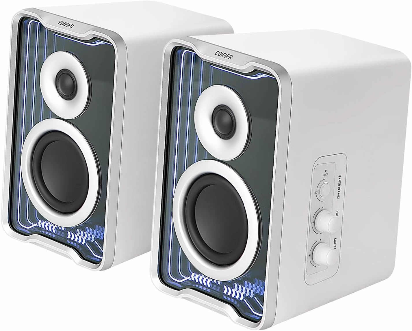 Edifier QR30 2.0 Desktop Active Speaker, Compact Bluetooth V5.4 Computer Speakers, Wireless Bookshelf Speaker, 30W (RMS), 3.5mm AUX & USB-A Wired Input, Dynamic Light Effects, App Control, White bookshelf speakers,compact stereo speakers,hi-fi shelf sp