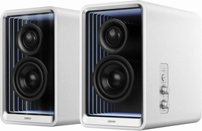 Edifier QR65 Desktop Active Monitor with 2.75" Long-Throw Aluminum Diaphragm mid-Low Drivers, Hi-Res Audio, Brilliant Light Effects, 70W Output Power Bluetooth Speakers with Stands - White studio monitors,nearfield speakers,mixing reference monitors,