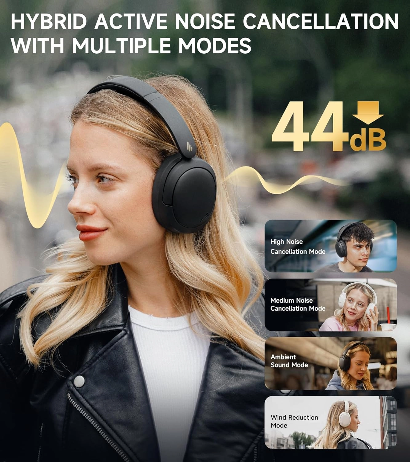 Edifier W800BT Pro Hybrid Active Noise Cancelling Headphones - Hi-Res Audio - AI Call Noise Cancellation - 45H Playtime - Fast Charging - Foldable - Wireless Over-Ear Bluetooth 5.4 Headphones - Black