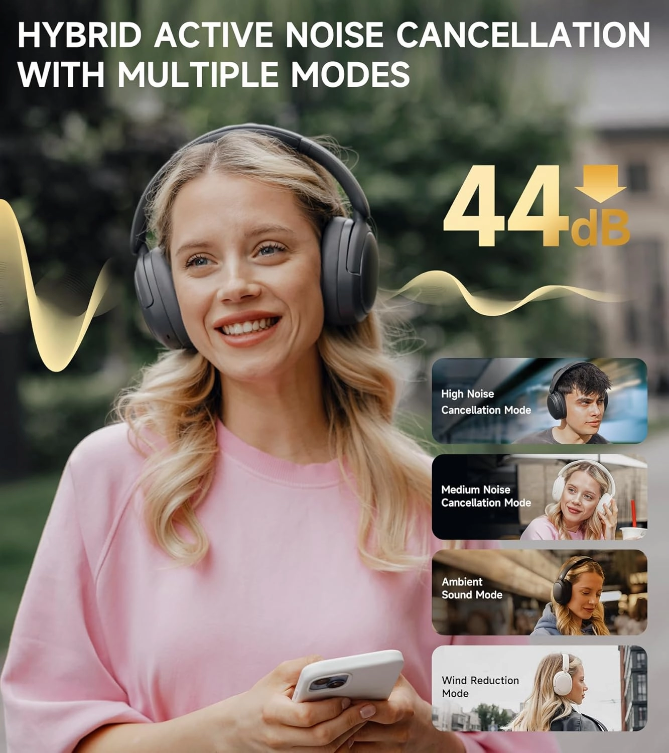 Edifier W800BT Pro Hybrid Active Noise Cancelling Headphones - Hi-Res Audio - AI Call Noise Cancellation - 45H Playtime - Fast Charging - Foldable - Wireless Over-Ear Bluetooth 5.4 Headphones - Gray
