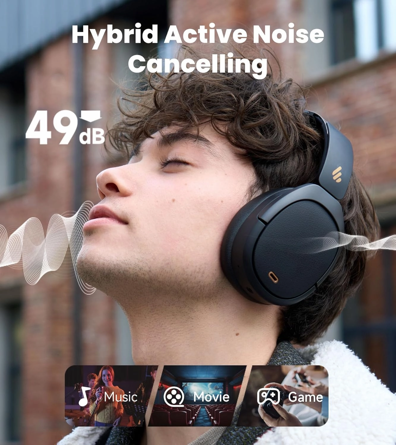 Edifier W80 Over Ear Headphones with -49dB Active Noise Cancelling, LDAC AAC Hi-Res Wired & Wireless, AI Clear Call, Fast Charging, Multipoint Connection, Bluetooth V5.4 - Black