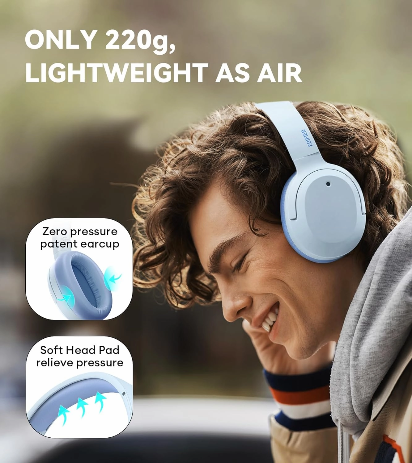 Edifier W820NB Plus Hybrid Active Noise Cancelling Headphones - LDAC Codec - Hi-Res Audio Wireless & Wired - Fast Charge - 49H Playtime - Over Ear Bluetooth V5.2 Headphones- Blue