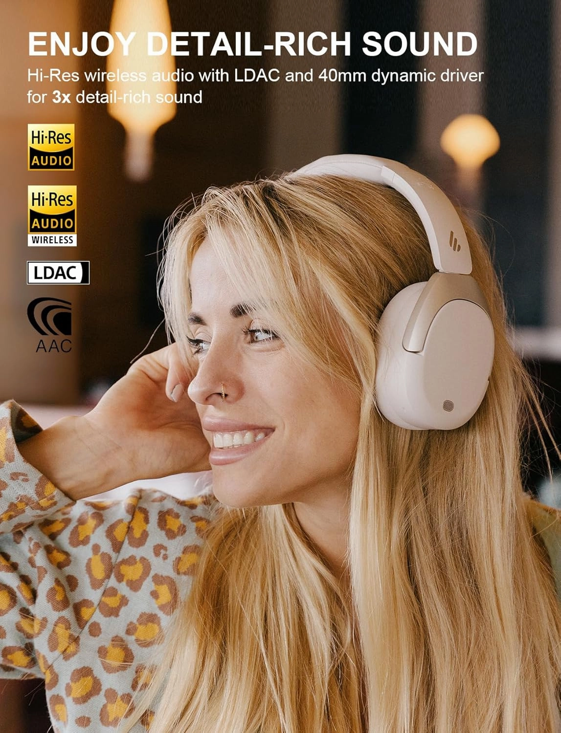 Edifier W830NB -45dB ANC Wireless Over Ear Headphones with Bluetooth 5.4, 94H Playtime, AAC & LDAC Codec, Hi-Res, Spatial Audio, Fast Charging, Multipoint Connection, 267g Comfortable Fit, White