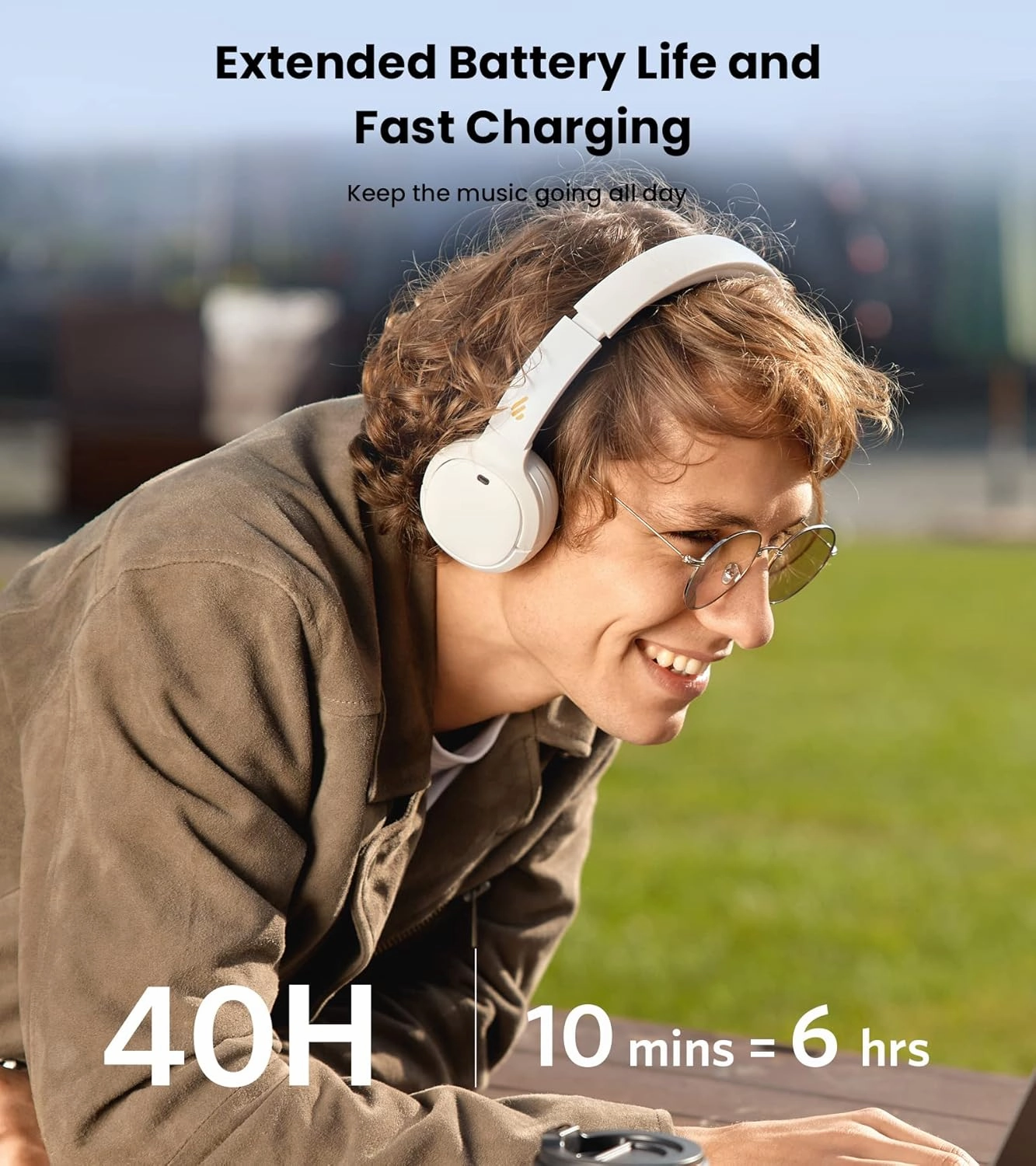 Edifier WH500 Wireless On-Ear Headphones with Foldable Lightweight Design and Solid Bass, Bluetooth Headset with Microphone, 40H Music Playtime and Custom EQ via App for Home Office Travel (White)