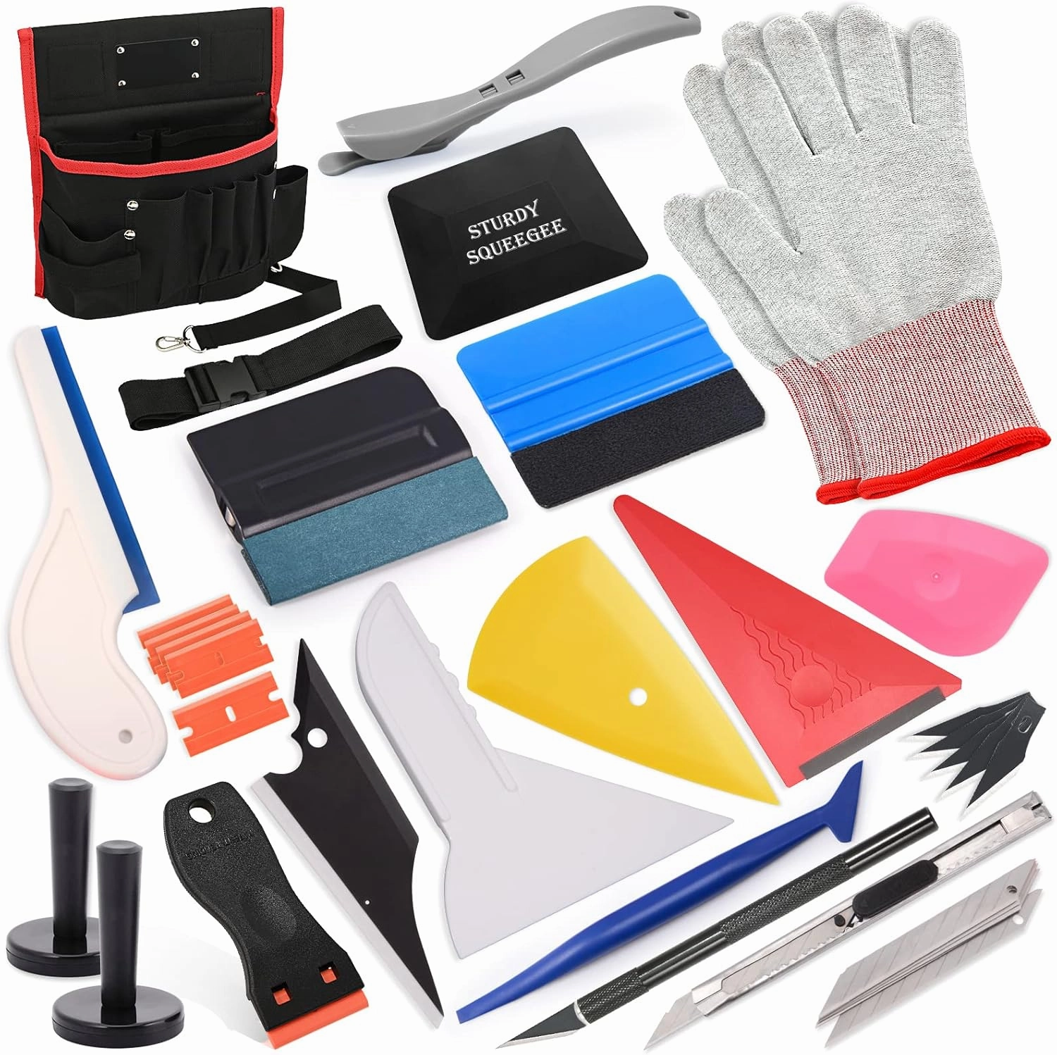 EHDIS Pro Vinyl Wraps Applicator Tool Window Tint Kit for Car Wrapping with Tool Pouch, Tinting Squeegee, Working Gloves,Wrap Stick,Plastic Scraper, Magnet Holder,Film Cutter vinyl accessories,turntable parts,record player tools,